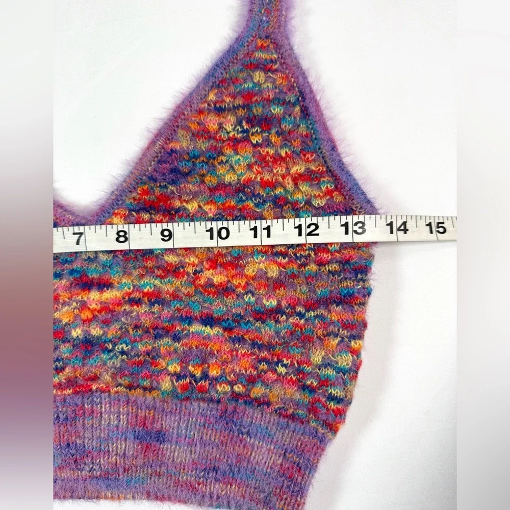 HAZEL MOON Multicolor Fuzzy Knit Crop Cami Bralette Top Size M Rainbow Space Dye - Picture 10 of 13